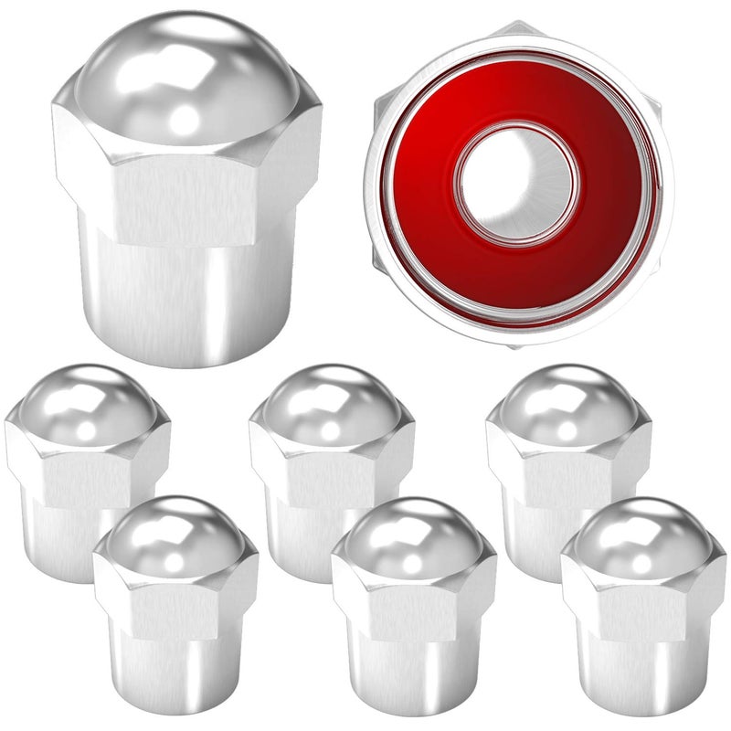 SAMIKIVA Brass Rubber Seal Tire Valve Stem Caps, Dust Proof Covers Universal fit for Cars, SUVs, Bike and Bicycle, Trucks, Motorcycles Flat Top (Chrome Round Top (8 Pack)) - Image 1